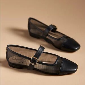 Sam Edelman Miranda Black Mesh Mary Jane Flats with Gold Buckle